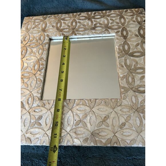 Vintage Mother of Pearl Abalone Shell Floral Design Wall Art Mirror 16" Square - Picture 8 of 11